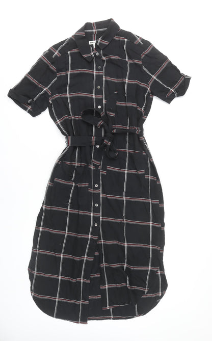Whistles Womens Black Check Shirt Dress Size 8 Cotton Work Casual