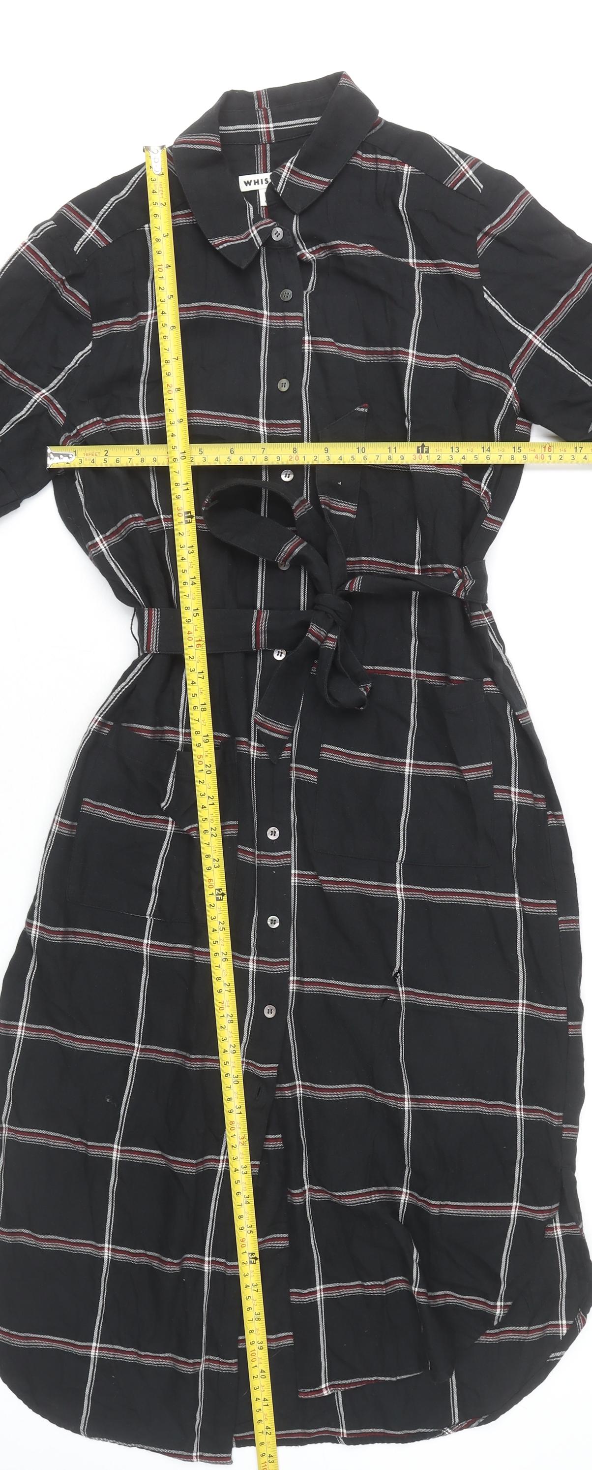 Whistles Womens Black Check Shirt Dress Size 8 Cotton Work Casual