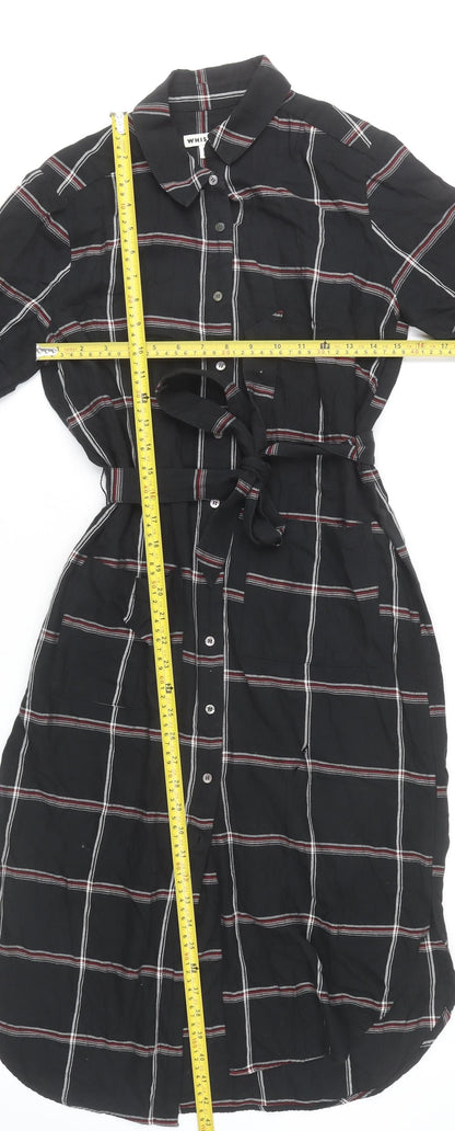 Whistles Womens Black Check Shirt Dress Size 8 Cotton Work Casual
