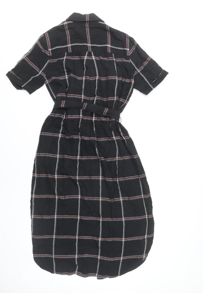 Whistles Womens Black Check Shirt Dress Size 8 Cotton Work Casual