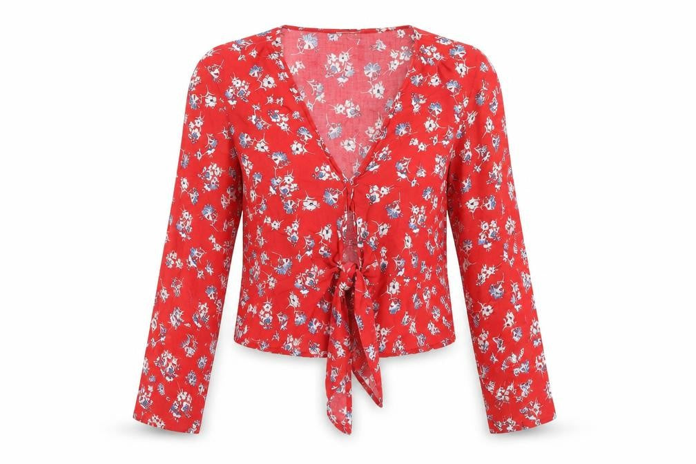 Womens UK Size M Pimkie Red Wrap Blouse