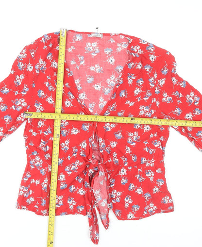 Womens UK Size M Pimkie Red Wrap Blouse