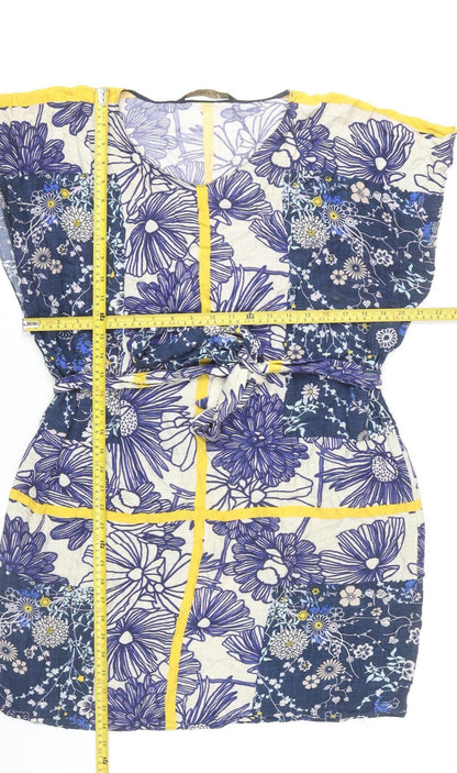 Zara Basic Women’s Blue Floral Shift Dress Size 12 Sleeveless Belted Summer