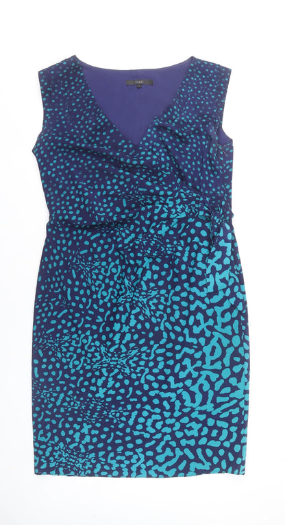 Coast Women Blue Animal Print Sheath Dress Size 14 Sleeveless V-Neck