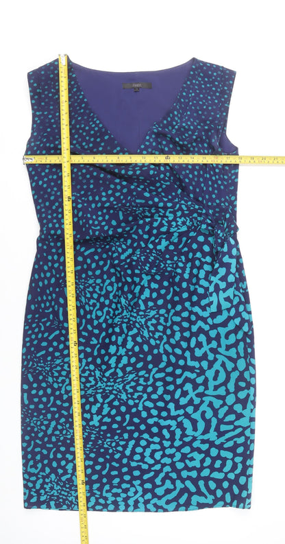 Coast Women Blue Animal Print Sheath Dress Size 14 Sleeveless V-Neck