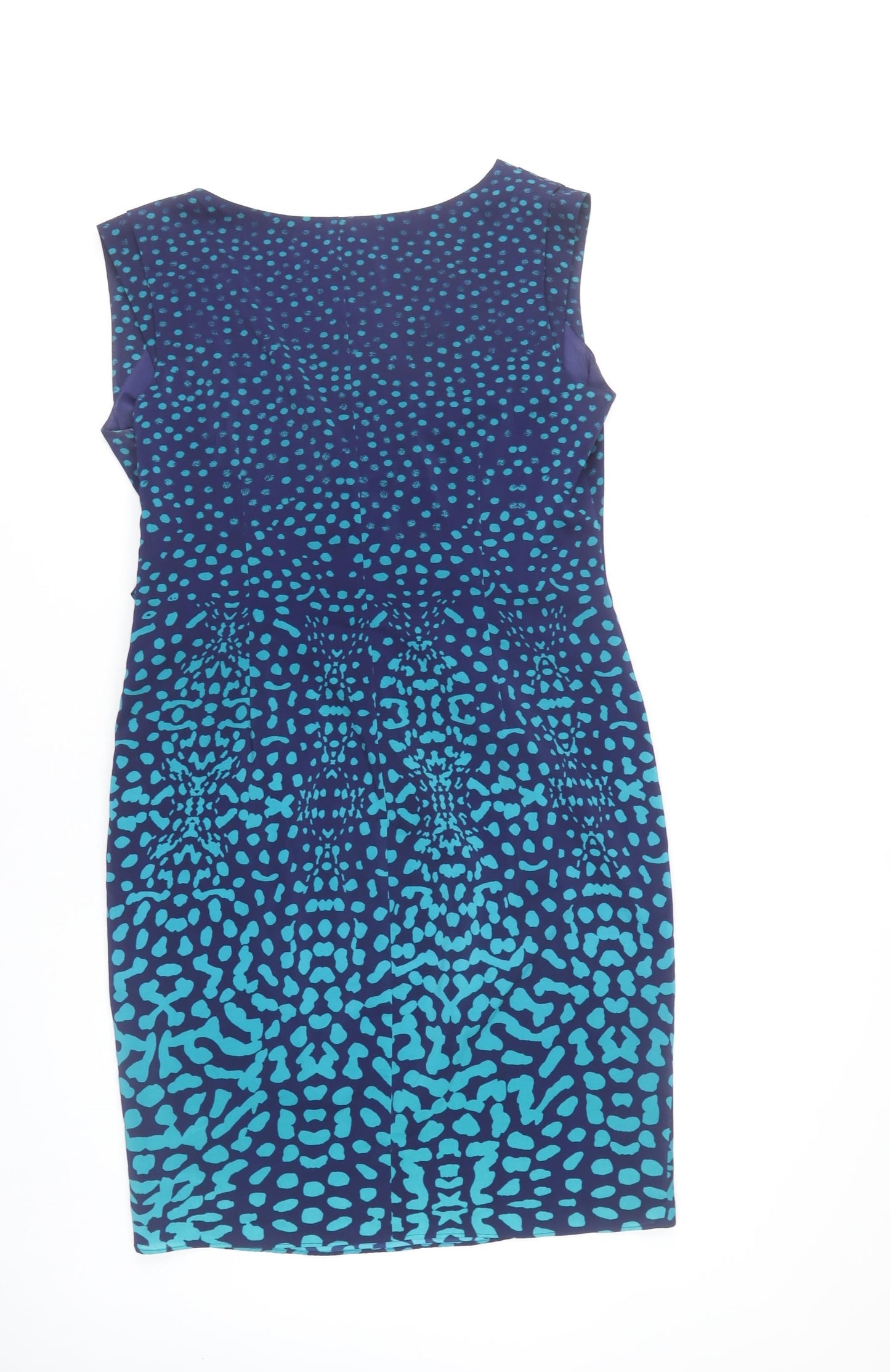 Coast Women Blue Animal Print Sheath Dress Size 14 Sleeveless V-Neck