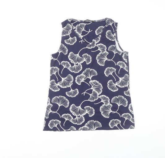 Bonmarché Womens Blue Floral Sleeveless Tank Top Size 16 Cotton