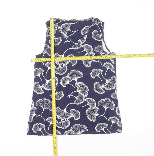 Bonmarché Womens Blue Floral Sleeveless Tank Top Size 16 Cotton