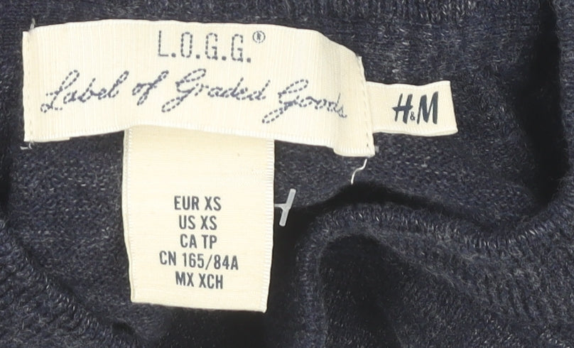 H&M Men’s Blue XS Cotton Crew Neck Jumper Pullover Knitwear