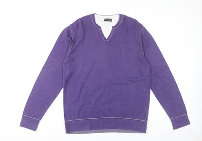 Marks and Spencer Men’s Purple Cotton Henley Jumper Size L