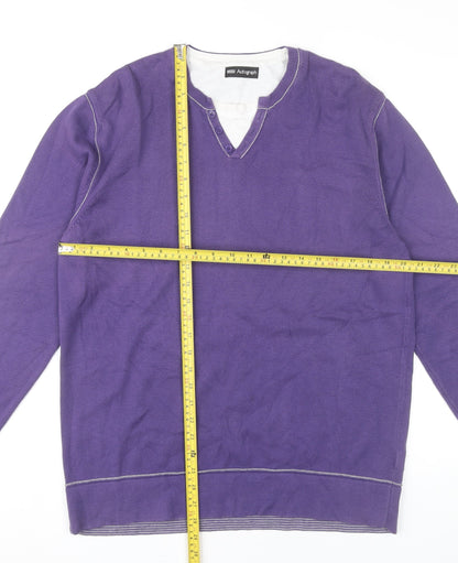 Marks and Spencer Men’s Purple Cotton Henley Jumper Size L