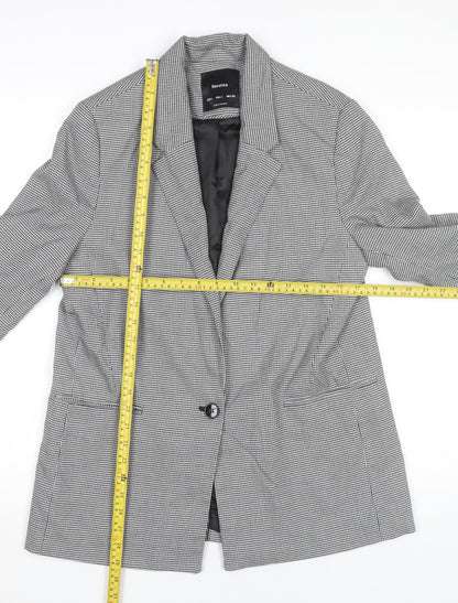 Bershka Women Black Houndstooth Blazer L Regular Fit Tailored Jacket