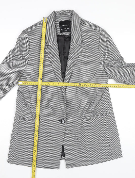 Bershka Women Black Houndstooth Blazer L Regular Fit Tailored Jacket