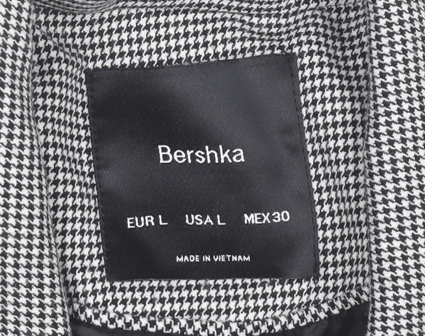 Bershka Women Black Houndstooth Blazer L Regular Fit Tailored Jacket