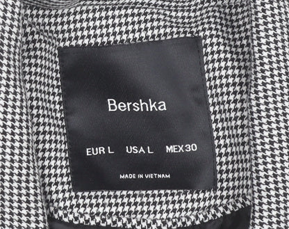 Bershka Women Black Houndstooth Blazer L Regular Fit Tailored Jacket