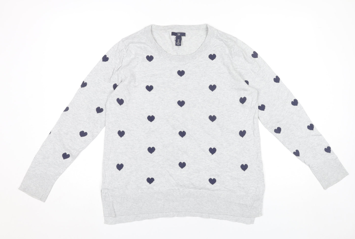 Gap Women’s Grey Heart Jumper Size M Crew Neck Cotton Pullover