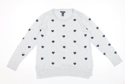 Gap Women’s Grey Heart Jumper Size M Crew Neck Cotton Pullover