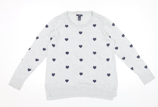 Gap Women’s Grey Heart Jumper Size M Crew Neck Cotton Pullover