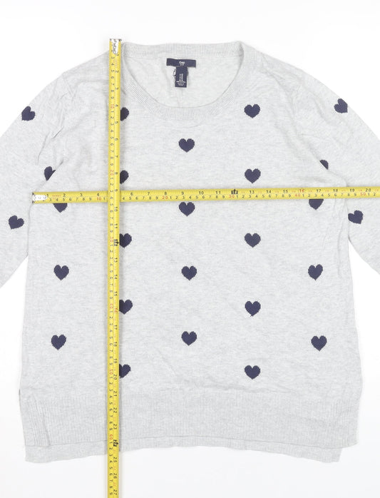 Gap Women’s Grey Heart Jumper Size M Crew Neck Cotton Pullover