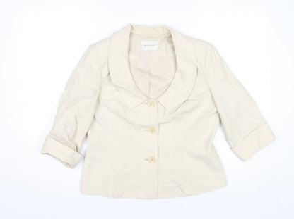 Minuet Women Beige Blazer Jacket UK 12 Silk Linen 3/4 Sleeve