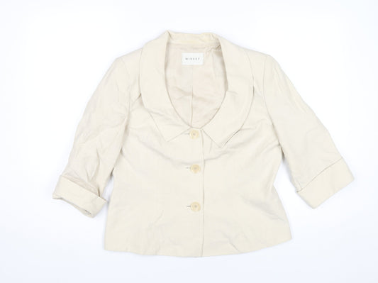 Minuet Women Beige Blazer Jacket UK 12 Silk Linen 3/4 Sleeve