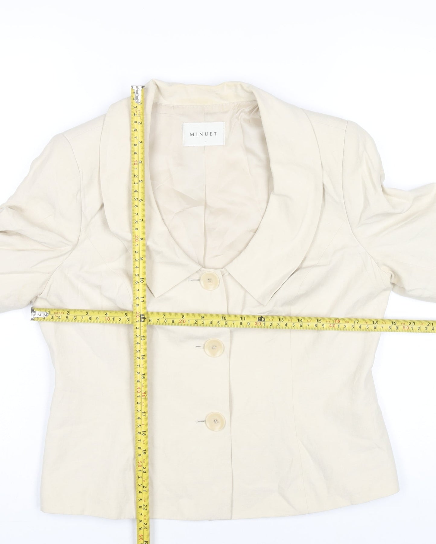 Minuet Women Beige Blazer Jacket UK 12 Silk Linen 3/4 Sleeve