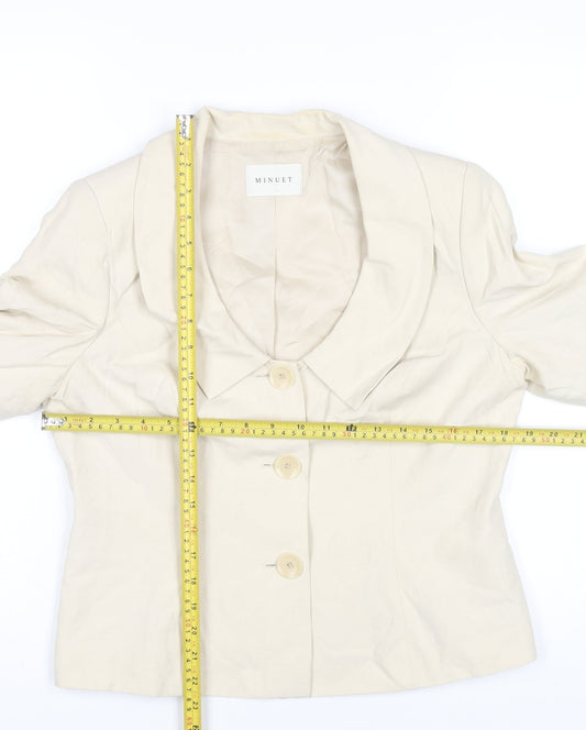 Minuet Women Beige Blazer Jacket UK 12 Silk Linen 3/4 Sleeve