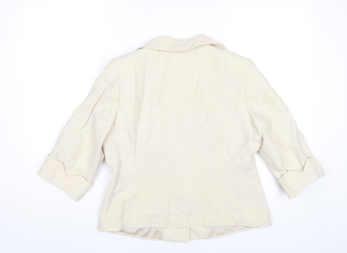 Minuet Women Beige Blazer Jacket UK 12 Silk Linen 3/4 Sleeve