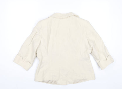 Minuet Women Beige Blazer Jacket UK 12 Silk Linen 3/4 Sleeve