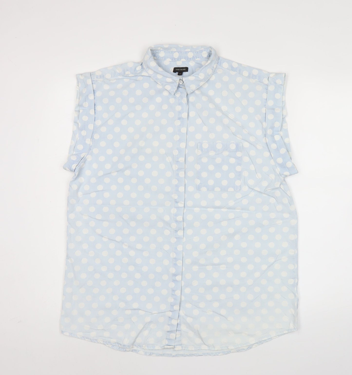 Womens UK Size 12 River Island Blue Basic Button-Up