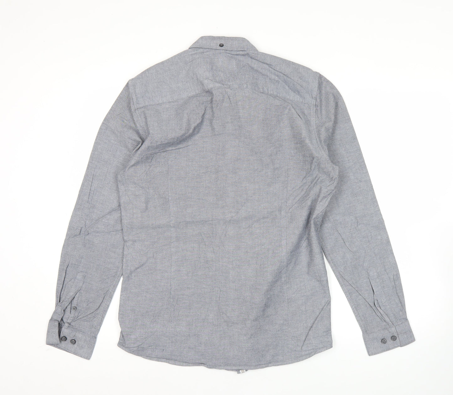 River Island Men's Grey Regular Fit Long Sleeve Oxford Cotton Shirt M