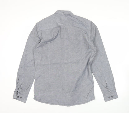 River Island Men's Grey Regular Fit Long Sleeve Oxford Cotton Shirt M