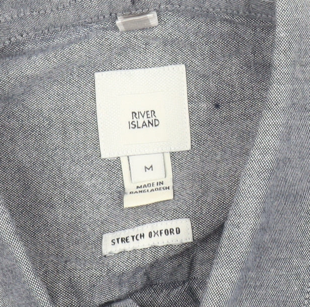 River Island Men's Grey Regular Fit Long Sleeve Oxford Cotton Shirt M