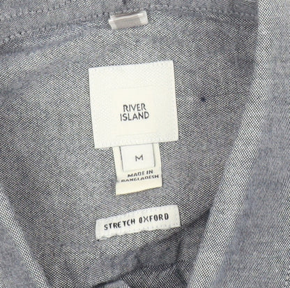 River Island Men's Grey Regular Fit Long Sleeve Oxford Cotton Shirt M