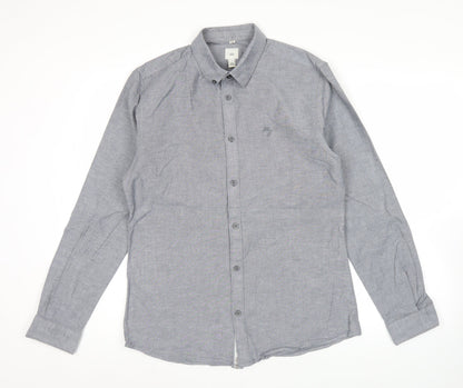 River Island Men's Grey Regular Fit Long Sleeve Oxford Cotton Shirt M