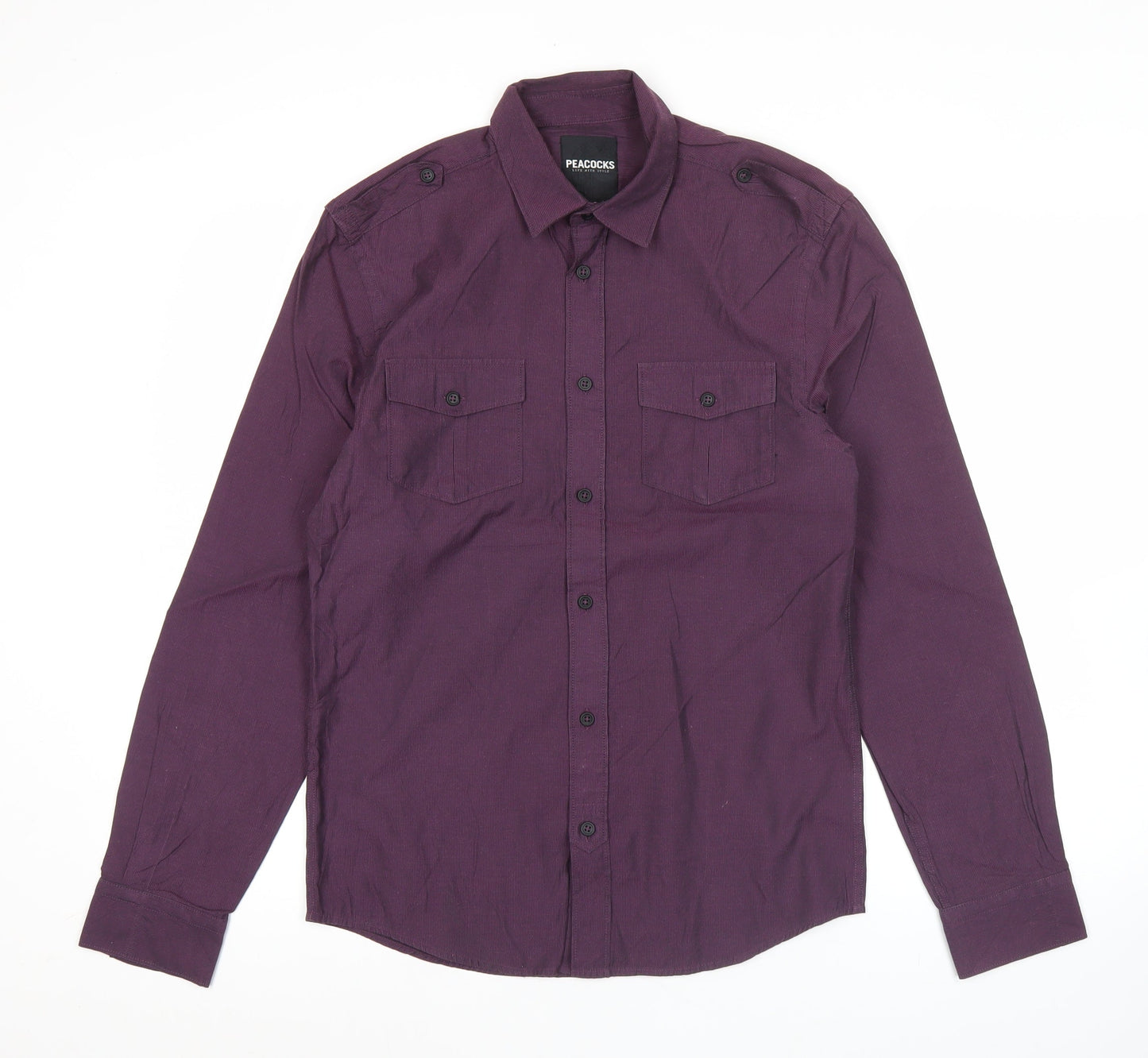 Peacocks Mens Purple Long Sleeve Button-Up Shirt Size S