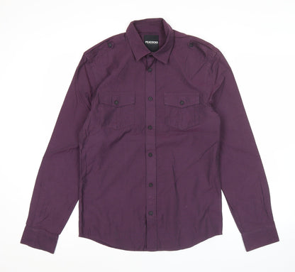 Peacocks Mens Purple Long Sleeve Button-Up Shirt Size S