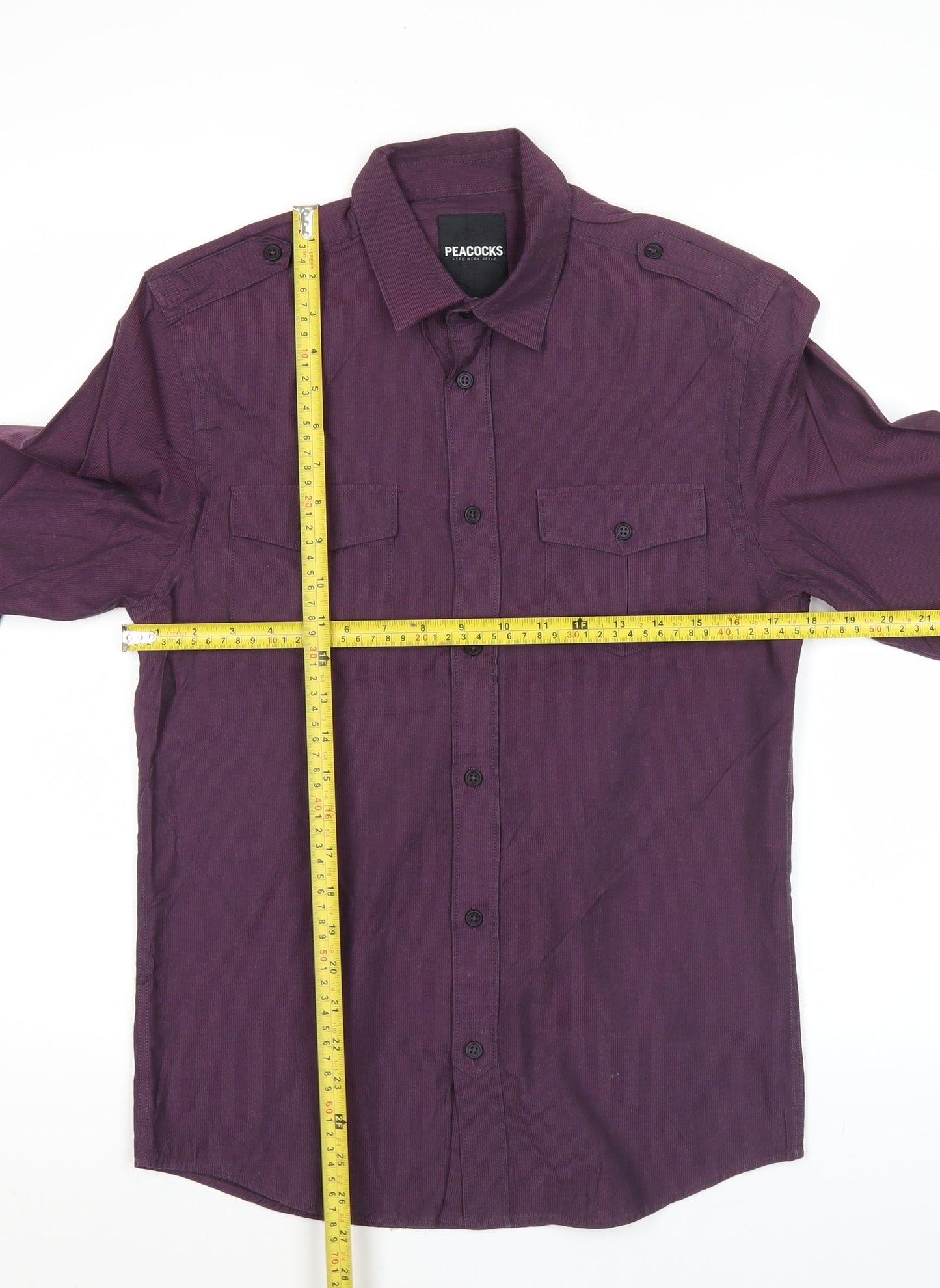 Peacocks Mens Purple Long Sleeve Button-Up Shirt Size S