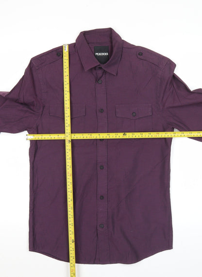 Peacocks Mens Purple Long Sleeve Button-Up Shirt Size S