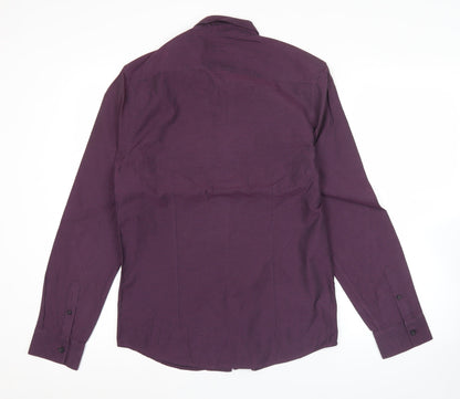 Peacocks Mens Purple Long Sleeve Button-Up Shirt Size S