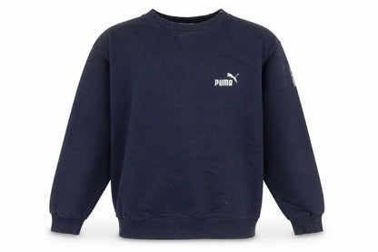 Front view of Puma boys’ blue crew neck logo pullover sweatshirt lb 11-12 years