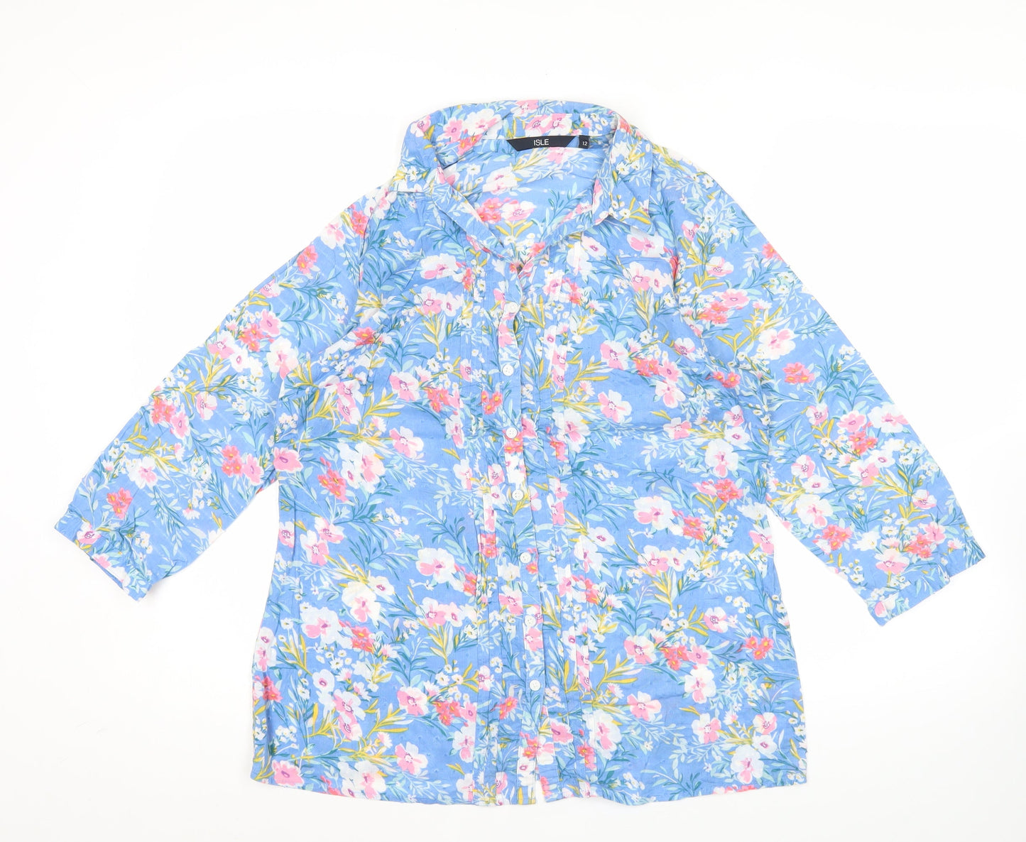 Womens UK Size 12 Isle Essentials Blue Tunic Button-Up