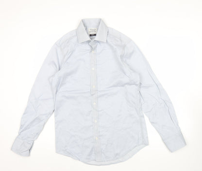 T.M. Lewin Mens Blue Slim Fit Striped Cotton Long Sleeve Shirt 15