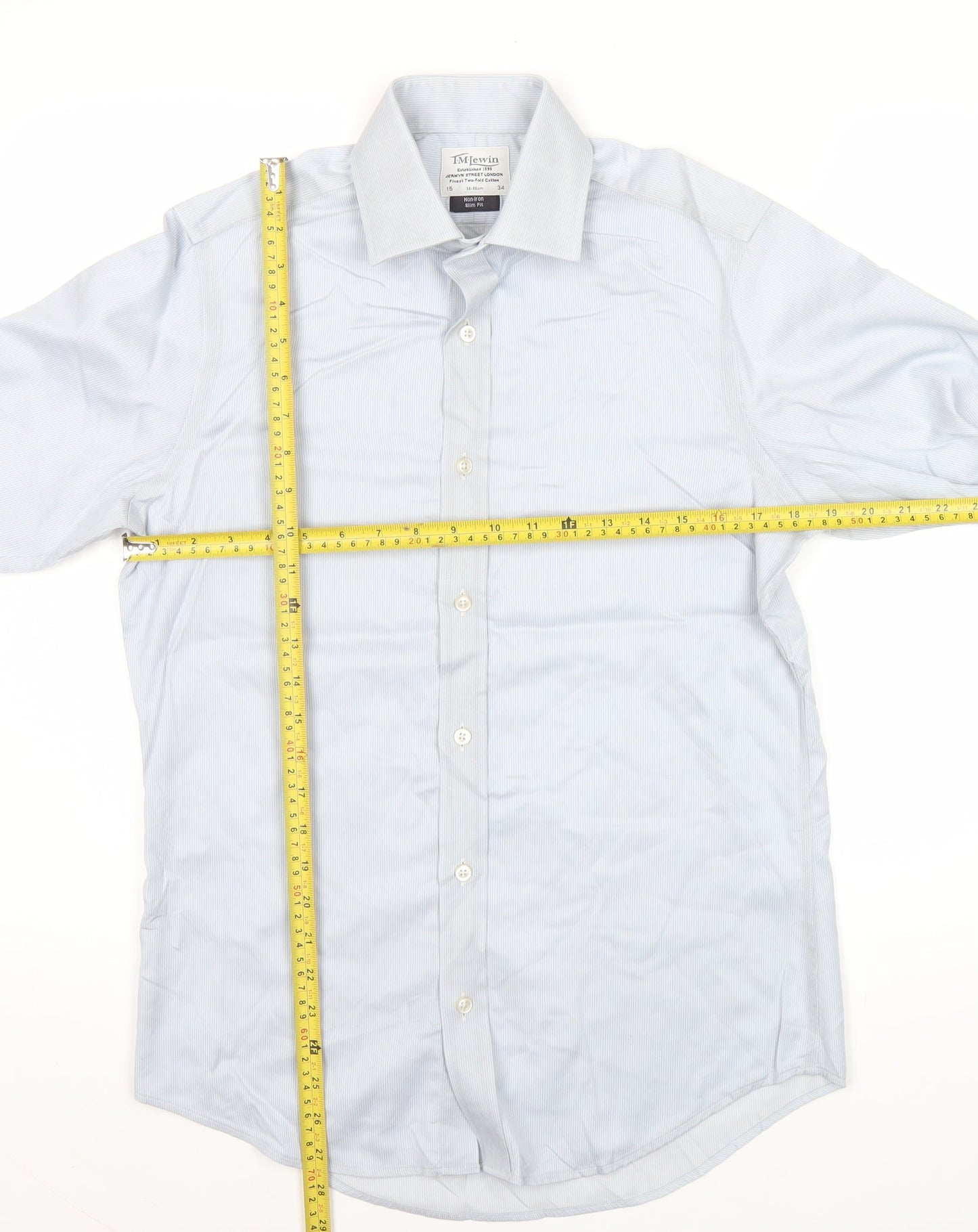 T.M. Lewin Mens Blue Slim Fit Striped Cotton Long Sleeve Shirt 15