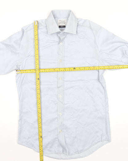 T.M. Lewin Mens Blue Slim Fit Striped Cotton Long Sleeve Shirt 15