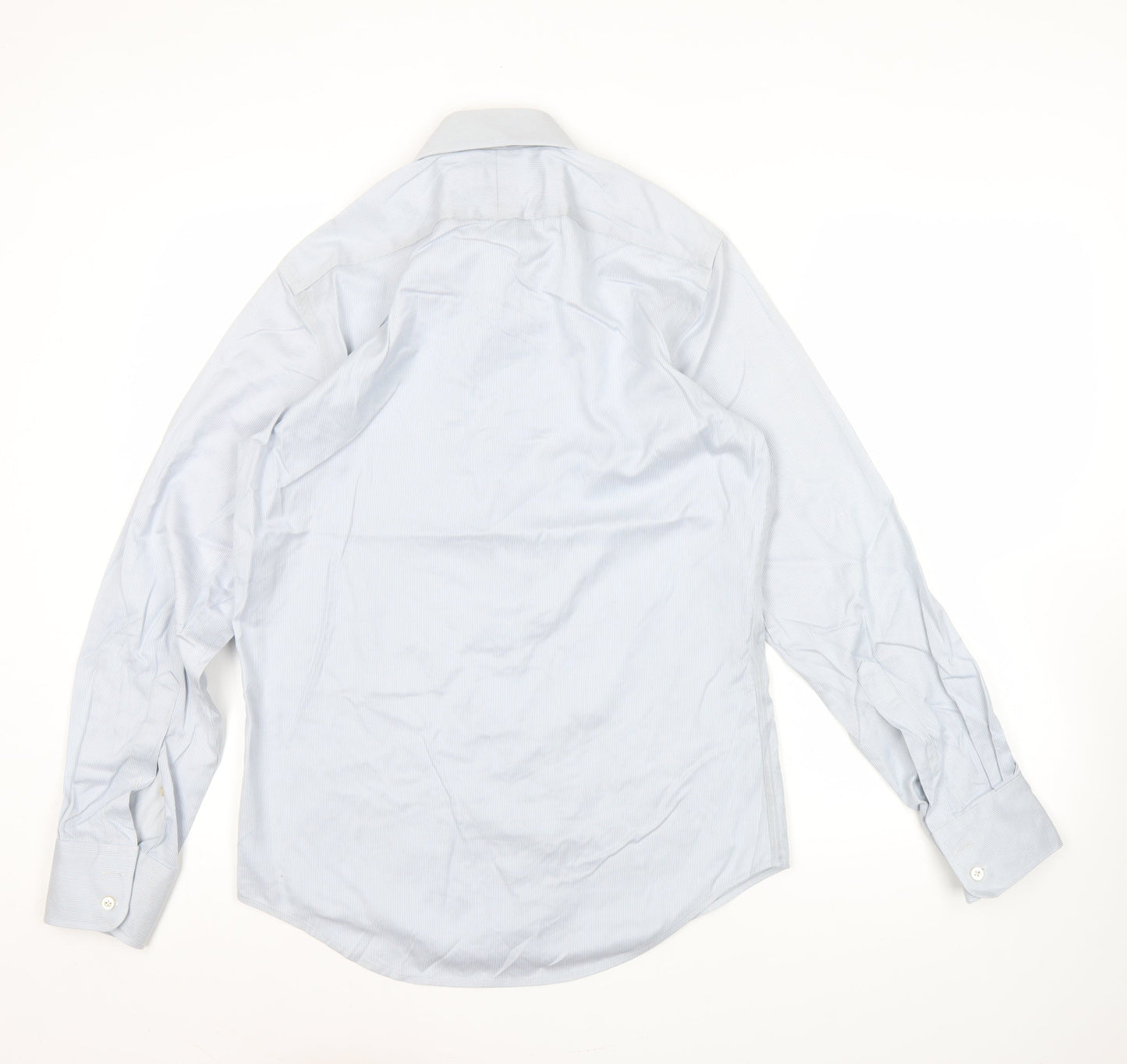 T.M. Lewin Mens Blue Slim Fit Striped Cotton Long Sleeve Shirt 15