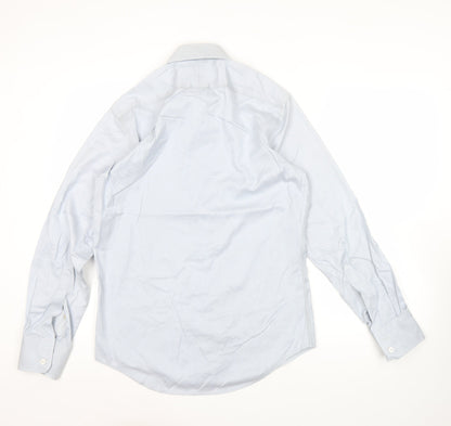 T.M. Lewin Mens Blue Slim Fit Striped Cotton Long Sleeve Shirt 15