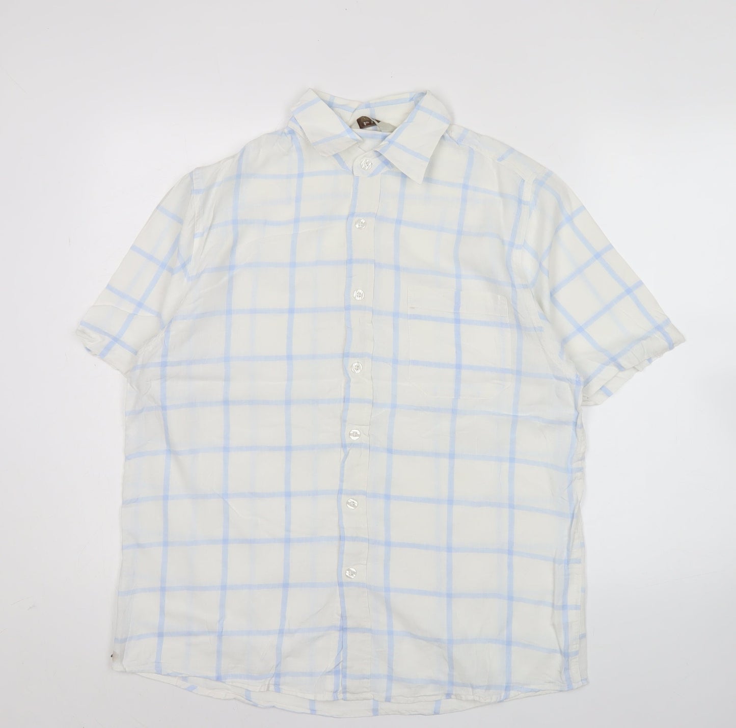 Ben Smith Men’s White Linen Cotton Short Sleeve Check Shirt M