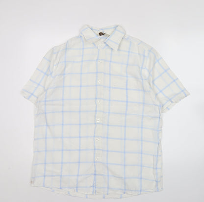 Ben Smith Men’s White Linen Cotton Short Sleeve Check Shirt M