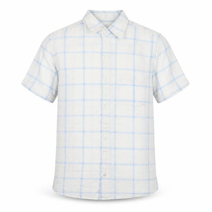 Ben Smith Men’s White Linen Cotton Short Sleeve Check Shirt M